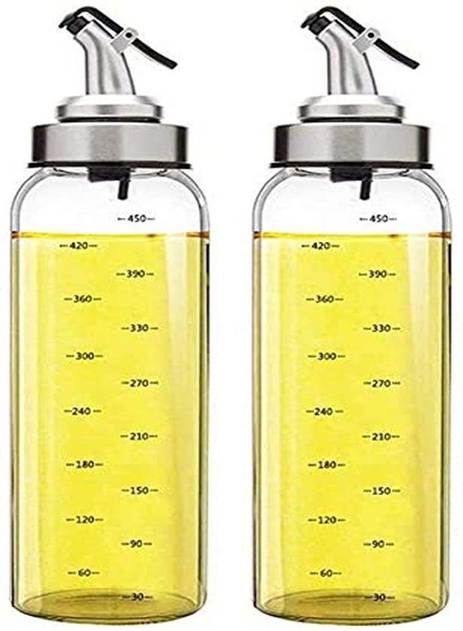 we3 Olive Oil Dispenser Cruet Stainless Steel Pour Spout, Glass Cooking Oil Vinegar Measuring Dispenser Set for Kitchen and BBQ (450ml Pack of 2) - Image 1